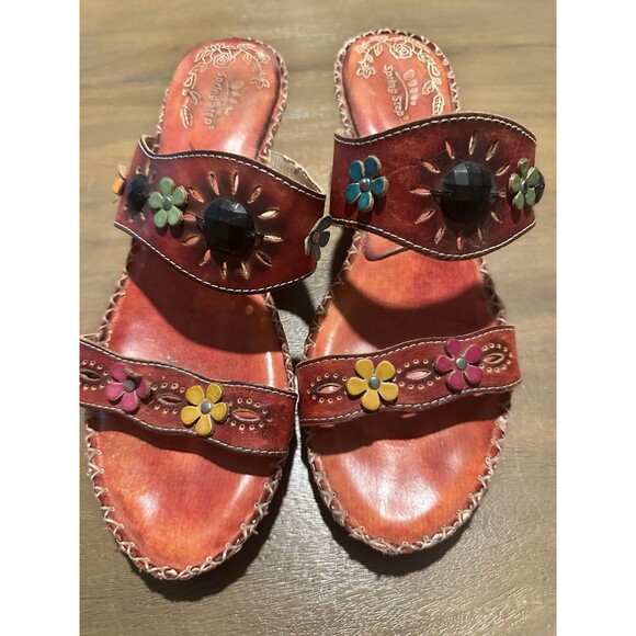 Spring Step Shoes - Spring step 42 sandals, Red Leather With Flowers *READ